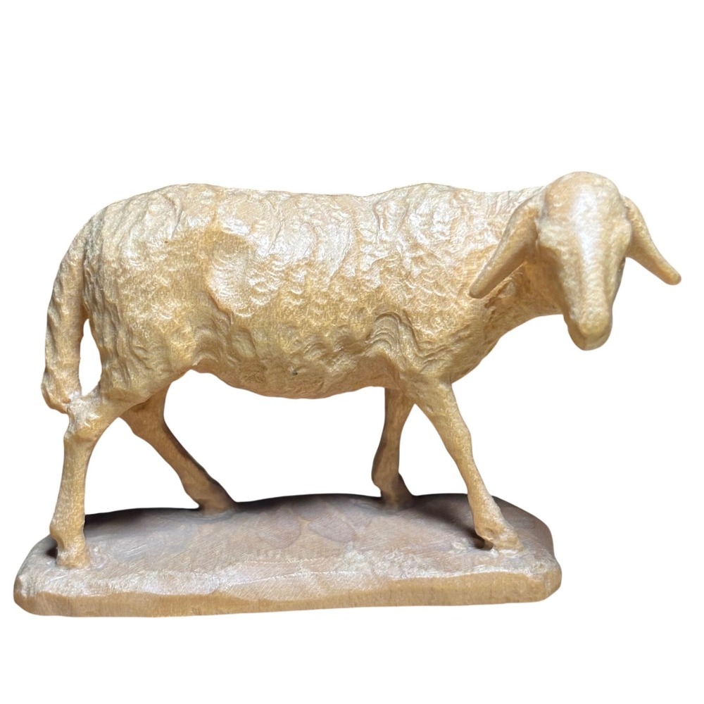 ANRI Italy Hand Carved Wood Sheep Figurine Nativity Standing Lamb 2 Inch Vintage